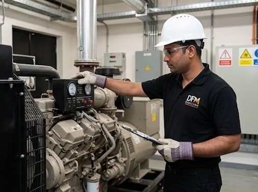 Technician inspecting a standby generator